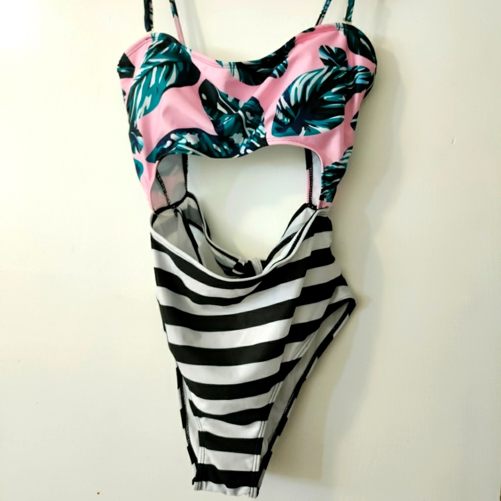 One Piece Swimsuit Tropical Stripes